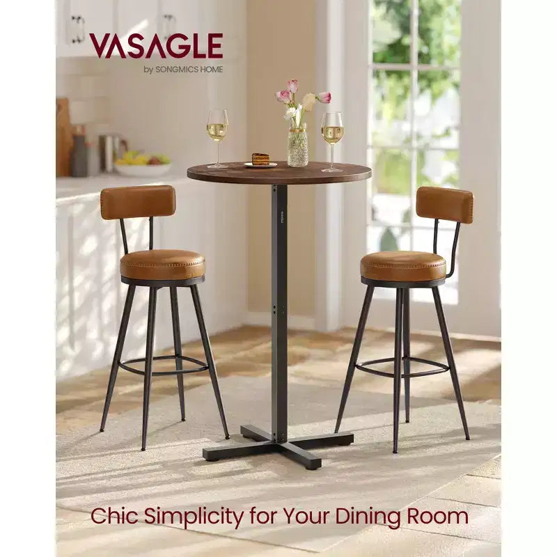 Round High-Top Cocktail Table for Small Spaces, 23.6 Inch Dia Bar Table with Cross Base and Adjustable Feet, Seats 2-3, 41.1 Height