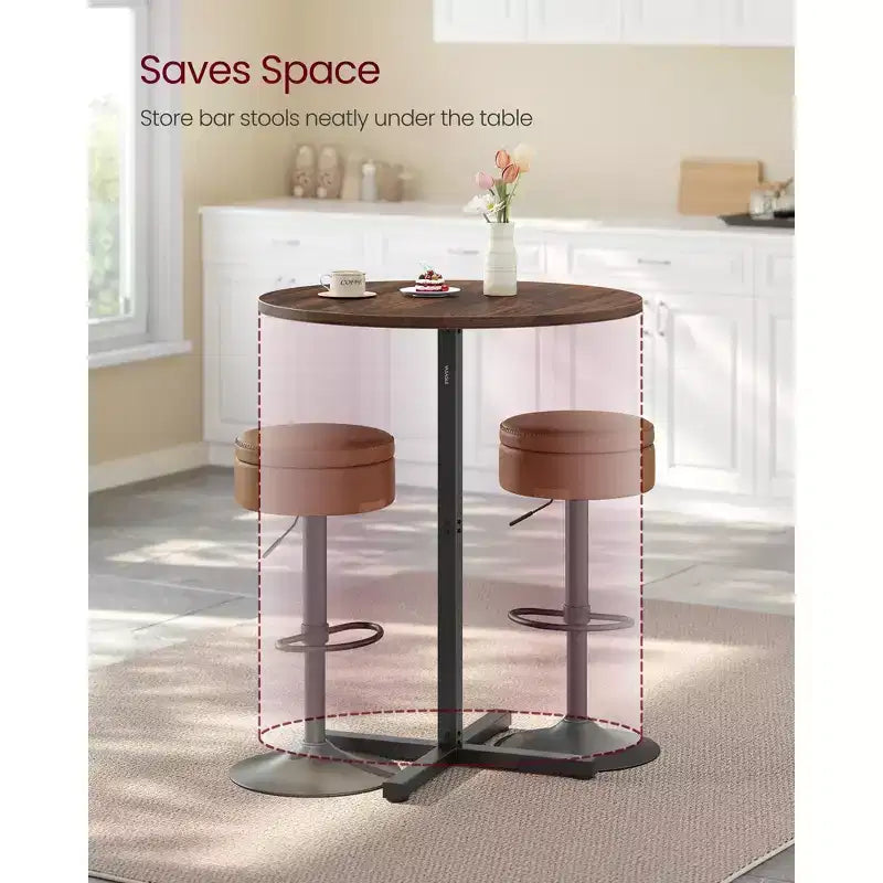 Round High-Top Cocktail Table for Small Spaces, 23.6 Inch Dia Bar Table with Cross Base and Adjustable Feet, Seats 2-3, 41.1 Height