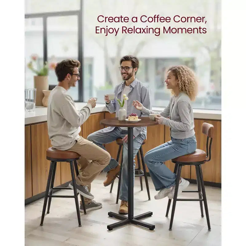 Round High-Top Cocktail Table for Small Spaces, 23.6 Inch Dia Bar Table with Cross Base and Adjustable Feet, Seats 2-3, 41.1 Height