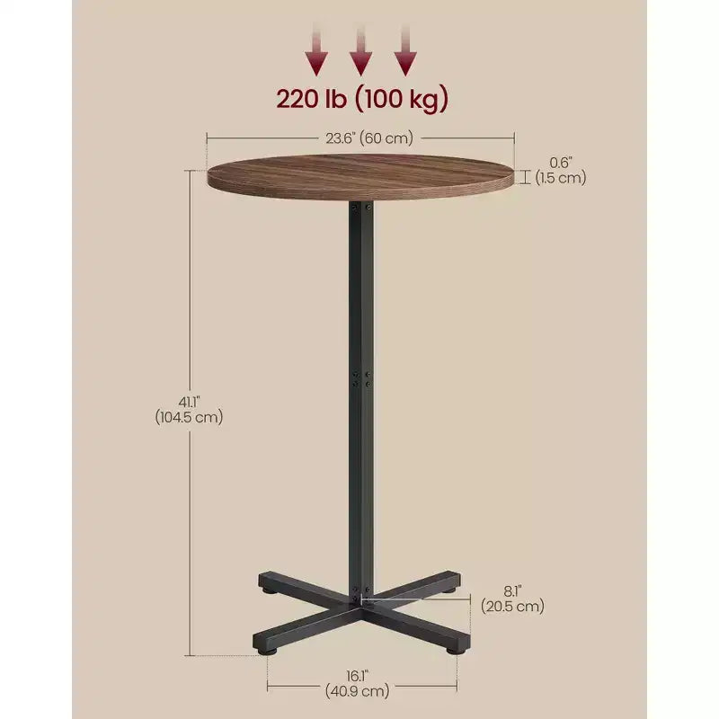 Round High-Top Cocktail Table for Small Spaces, 23.6 Inch Dia Bar Table with Cross Base and Adjustable Feet, Seats 2-3, 41.1 Height