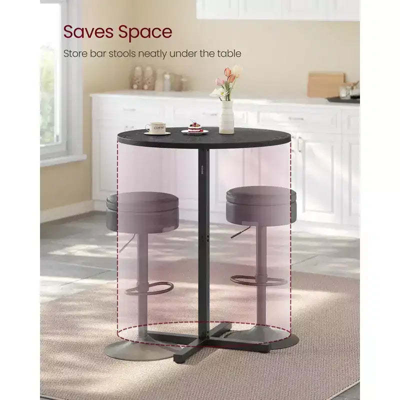 Round High-Top Cocktail Table for Small Spaces, 23.6 Inch Dia Bar Table with Cross Base and Adjustable Feet, Seats 2-3, 41.1 Height