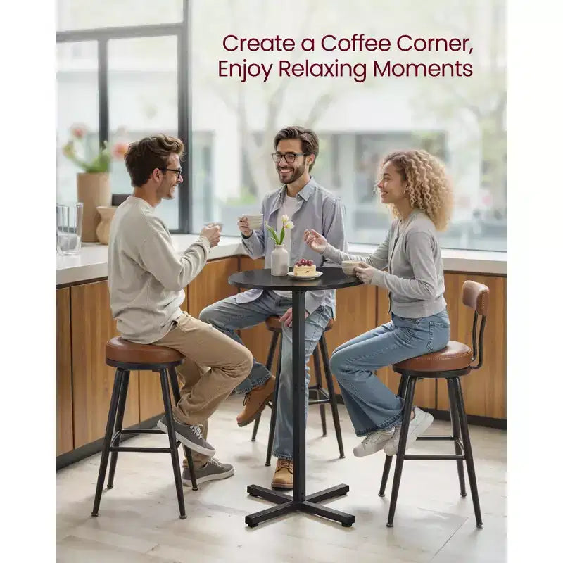 Round High-Top Cocktail Table for Small Spaces, 23.6 Inch Dia Bar Table with Cross Base and Adjustable Feet, Seats 2-3, 41.1 Height