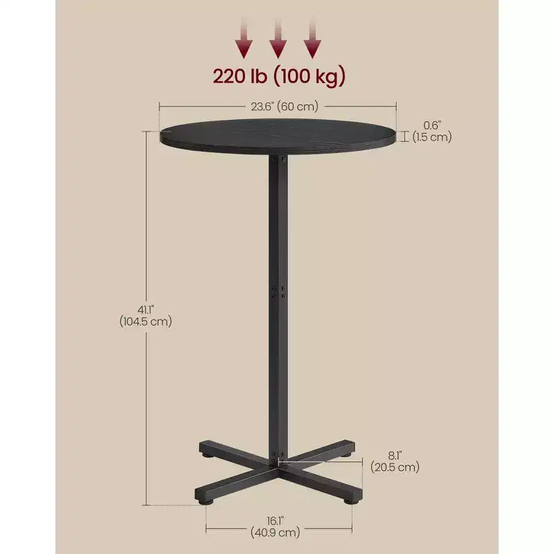 Round High-Top Cocktail Table for Small Spaces, 23.6 Inch Dia Bar Table with Cross Base and Adjustable Feet, Seats 2-3, 41.1 Height
