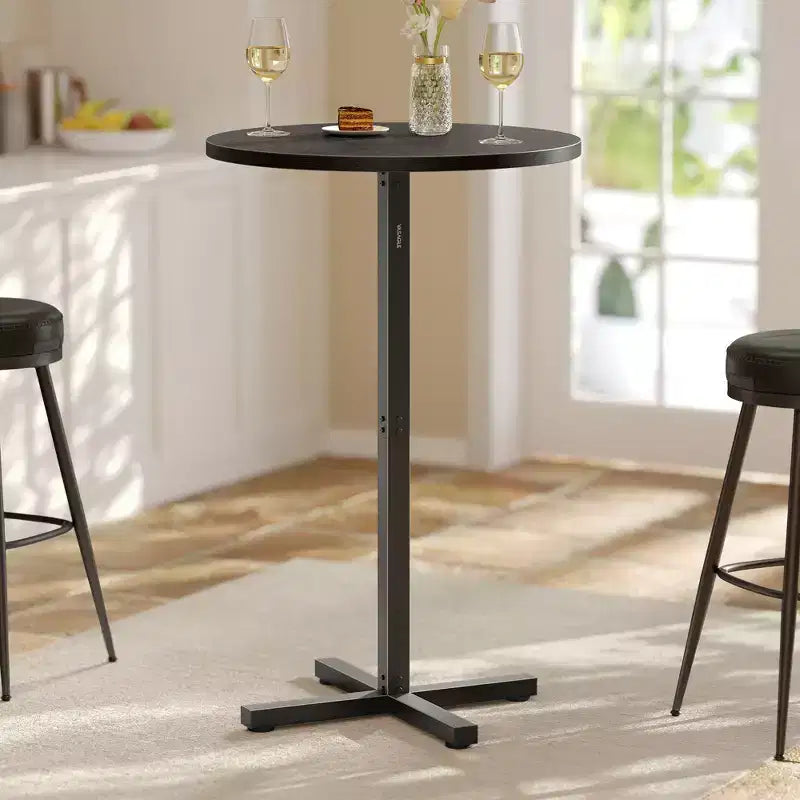 Round High-Top Cocktail Table for Small Spaces, 23.6 Inch Dia Bar Table with Cross Base and Adjustable Feet, Seats 2-3, 41.1 Height
