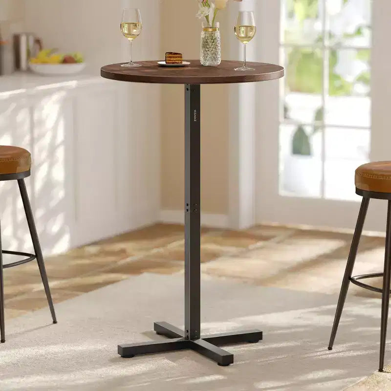 Round High-Top Cocktail Table for Small Spaces, 23.6 Inch Dia Bar Table with Cross Base and Adjustable Feet, Seats 2-3, 41.1 Height