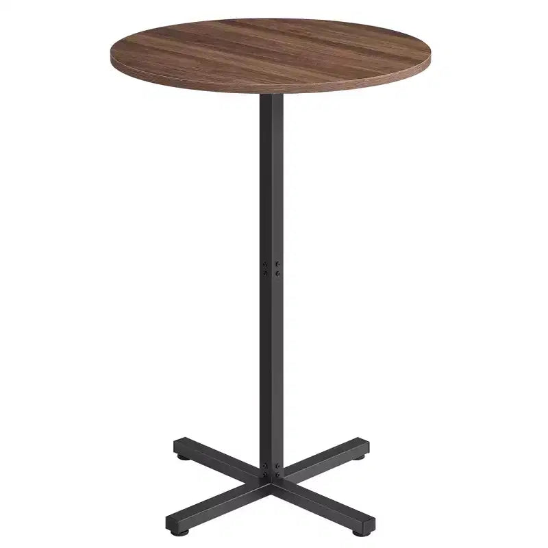 Round High-Top Cocktail Table for Small Spaces, 23.6 Inch Dia Bar Table with Cross Base and Adjustable Feet, Seats 2-3, 41.1 Height