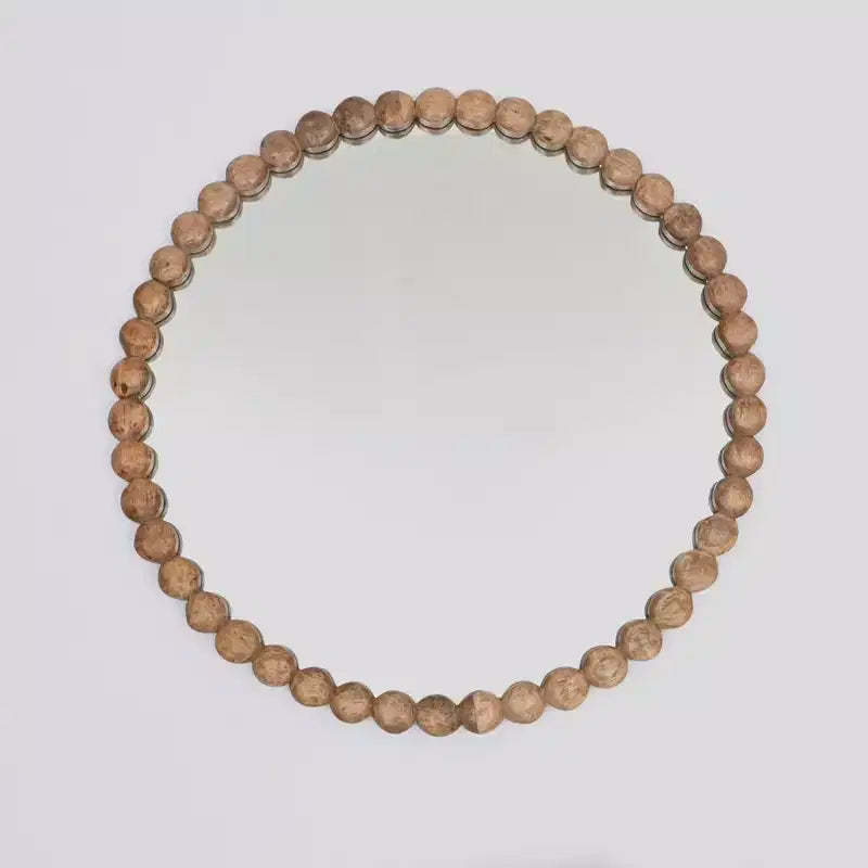 Modern Wood and Glass Decorative Round Hanging Wall Mirror With Wooden Bead Design