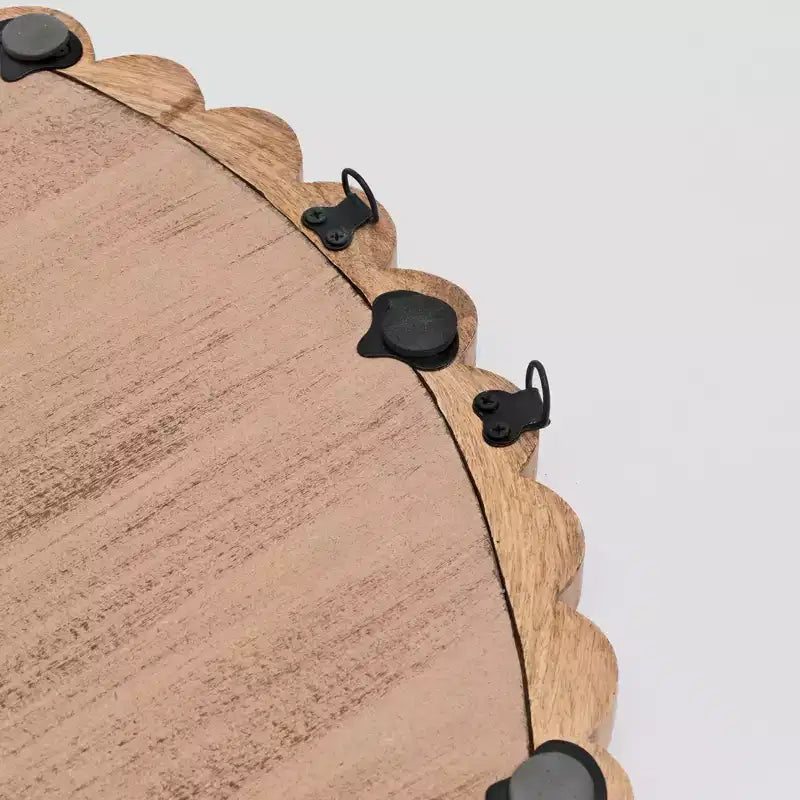 Modern Wood and Glass Decorative Round Hanging Wall Mirror With Wooden Bead Design