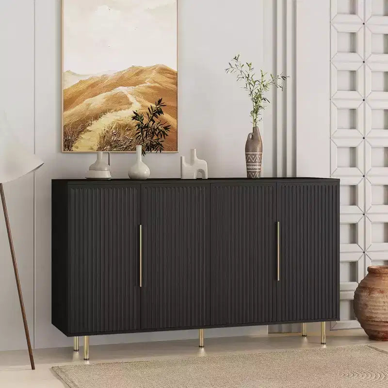 Modern Buffet Cabinet, Storage Cabinet with Fluted and Adjustable Shelves, Accent Cabinet for Living Room, Entryway, Hallway, Kitchen