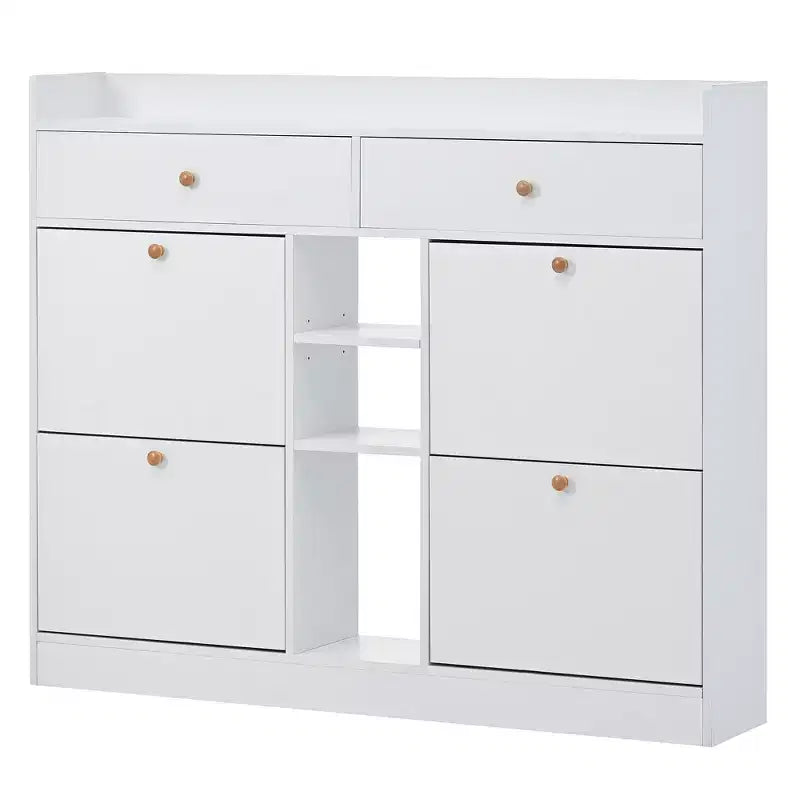 Modern Shoe Cabinet, Shoe Organizer with 4 Panel Flip Drawers and 2 Simple Drawers, Freestanding Shoe Rack for Entryway, Living Room