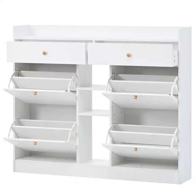 Modern Shoe Cabinet, Shoe Organizer with 4 Panel Flip Drawers and 2 Simple Drawers, Freestanding Shoe Rack for Entryway, Living Room