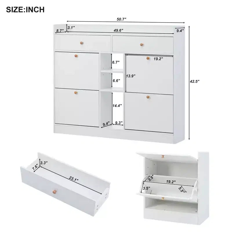 Modern Shoe Cabinet, Shoe Organizer with 4 Panel Flip Drawers and 2 Simple Drawers, Freestanding Shoe Rack for Entryway, Living Room
