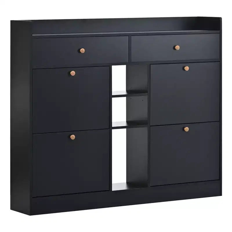 Modern Shoe Cabinet, Shoe Organizer with 4 Panel Flip Drawers and 2 Simple Drawers, Freestanding Shoe Rack for Entryway, Living Room