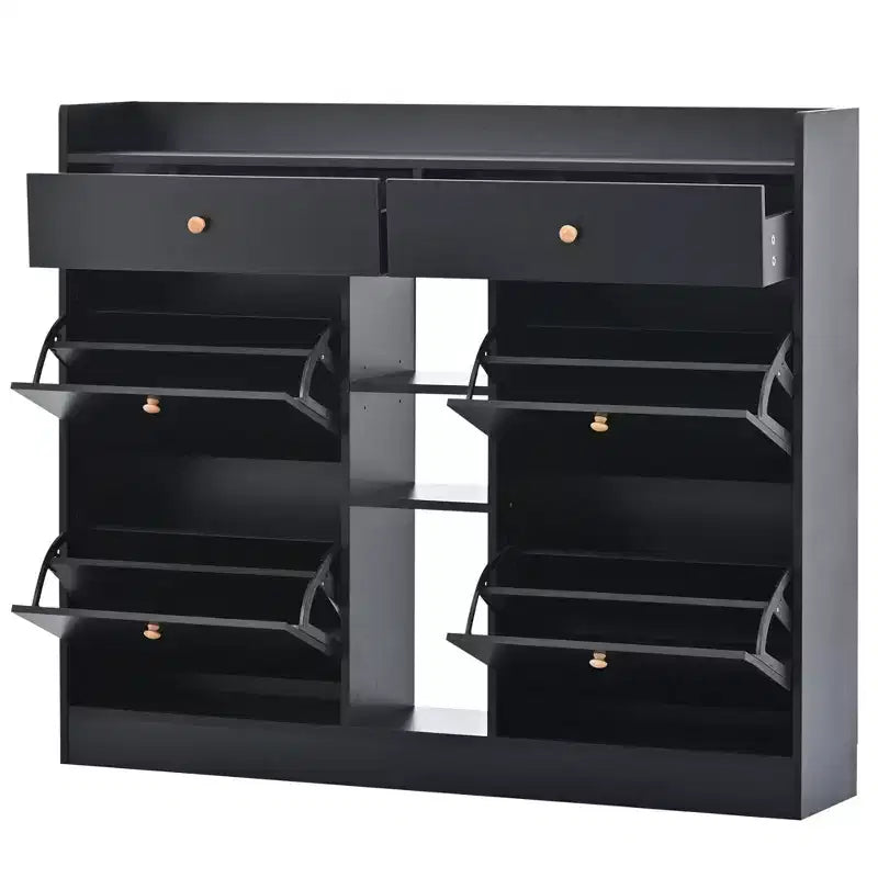 Modern Shoe Cabinet, Shoe Organizer with 4 Panel Flip Drawers and 2 Simple Drawers, Freestanding Shoe Rack for Entryway, Living Room