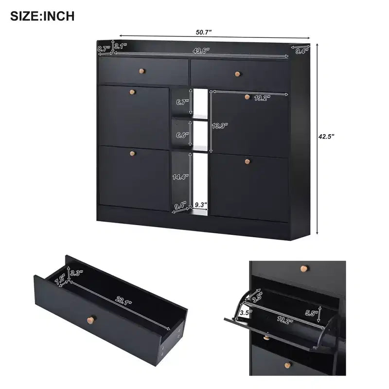 Modern Shoe Cabinet, Shoe Organizer with 4 Panel Flip Drawers and 2 Simple Drawers, Freestanding Shoe Rack for Entryway, Living Room