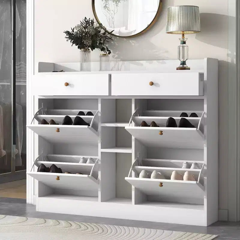 Modern Shoe Cabinet, Shoe Organizer with 4 Panel Flip Drawers and 2 Simple Drawers, Freestanding Shoe Rack for Entryway, Living Room