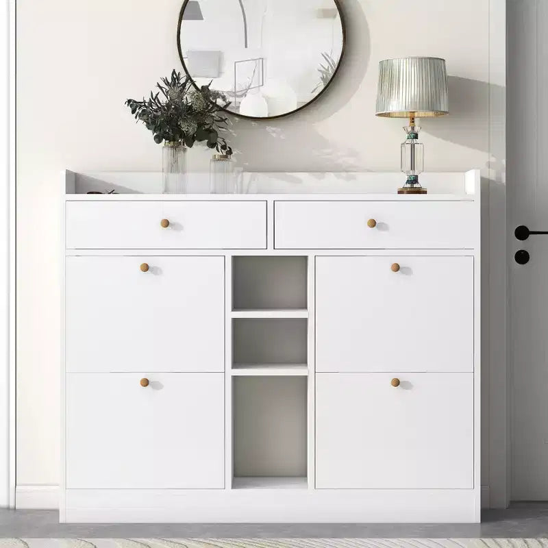 Modern Shoe Cabinet, Shoe Organizer with 4 Panel Flip Drawers and 2 Simple Drawers, Freestanding Shoe Rack for Entryway, Living Room