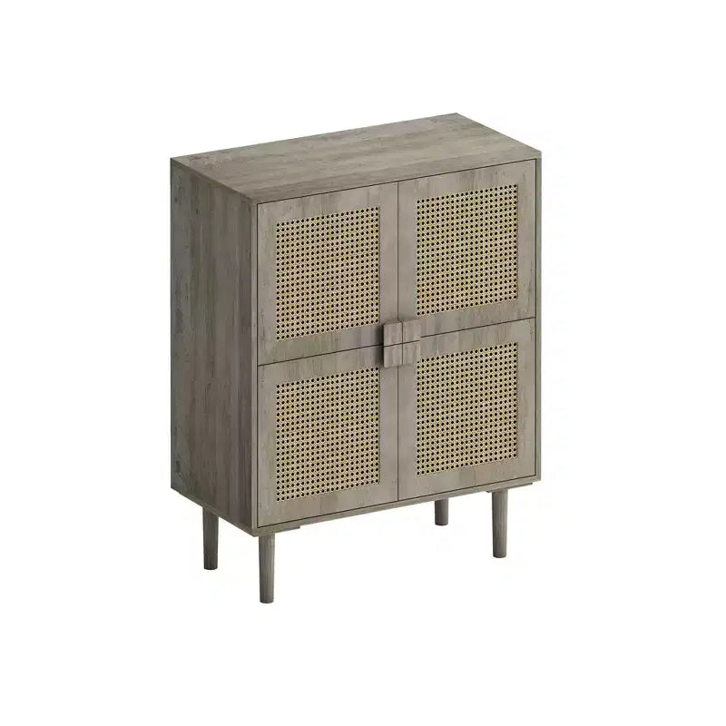 Rattan Mesh Sideboard Cabinet, Buffet Cabinet with 4 Doors and 8 Shelves, Storage Cabinet for Living Room, Dining Room, Kitchen