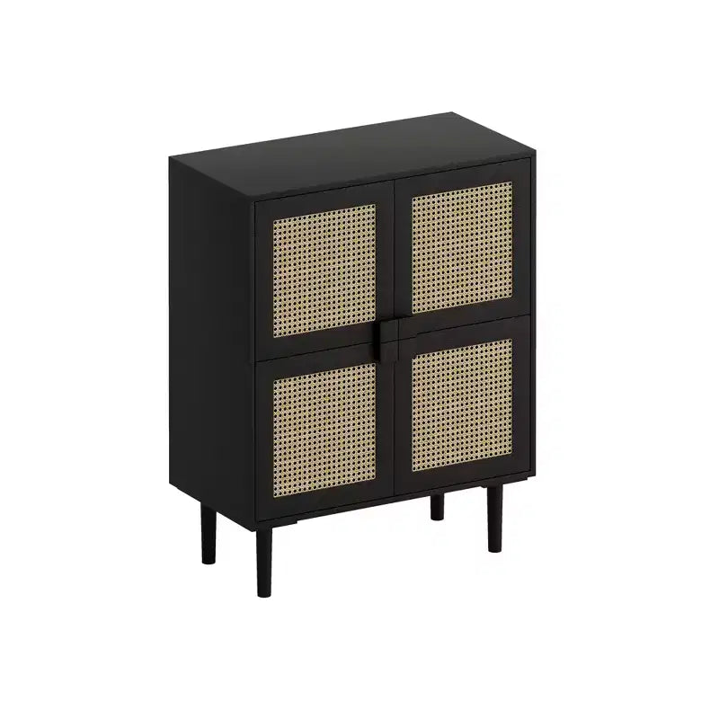 Rattan Mesh Sideboard Cabinet, Buffet Cabinet with 4 Doors and 8 Shelves, Storage Cabinet for Living Room, Dining Room, Kitchen