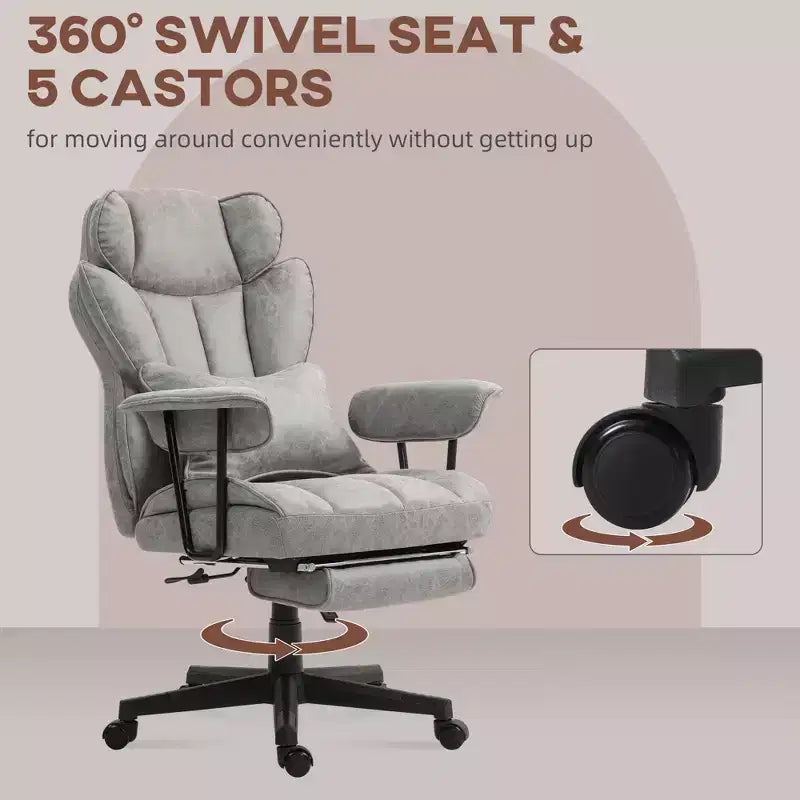 Tall Executive Office Chair with Foldable Footrest, Computer Chair with Lumbar Support and Reclining Back, Comfy Chair for Study, Office