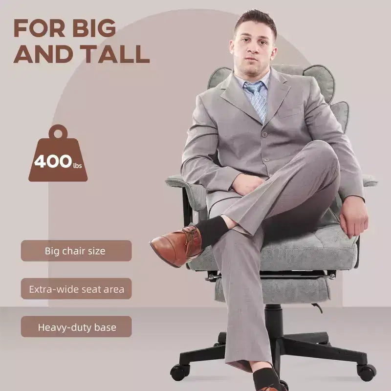 Tall Executive Office Chair with Foldable Footrest, Computer Chair with Lumbar Support and Reclining Back, Comfy Chair for Study, Office