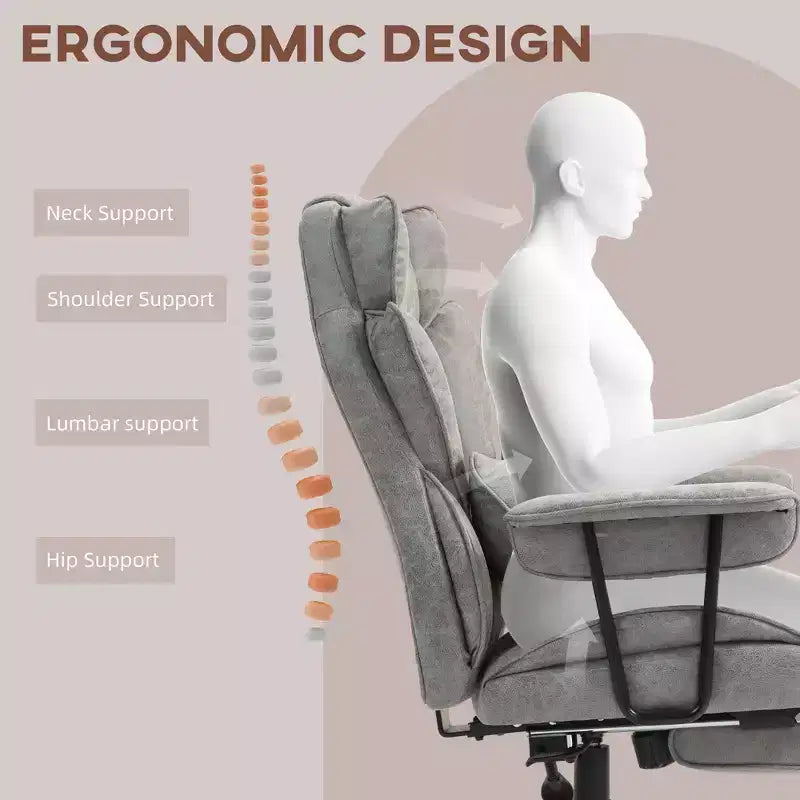 Tall Executive Office Chair with Foldable Footrest, Computer Chair with Lumbar Support and Reclining Back, Comfy Chair for Study, Office