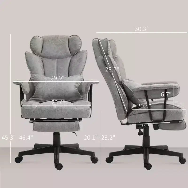 Tall Executive Office Chair with Foldable Footrest, Computer Chair with Lumbar Support and Reclining Back, Comfy Chair for Study, Office
