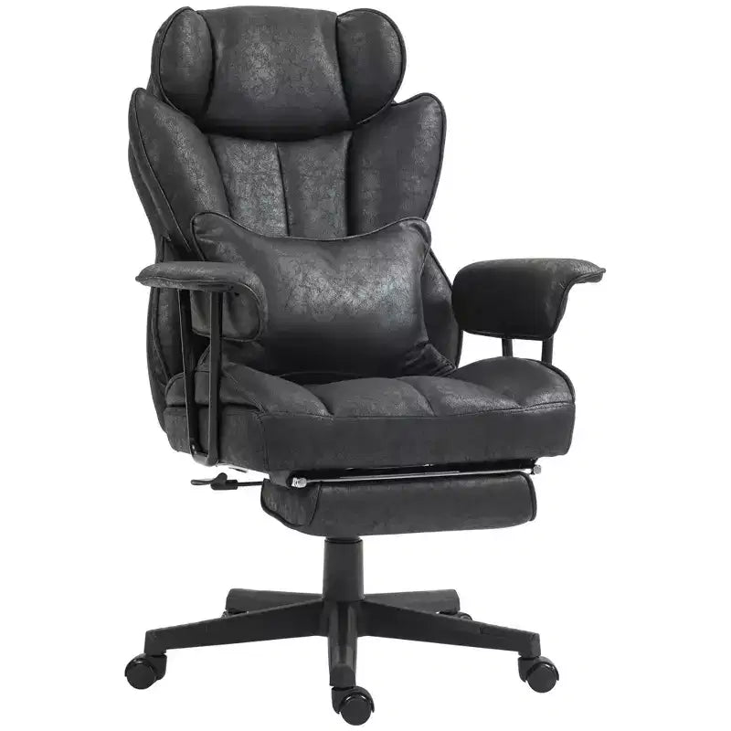 Tall Executive Office Chair with Foldable Footrest, Computer Chair with Lumbar Support and Reclining Back, Comfy Chair for Study, Office