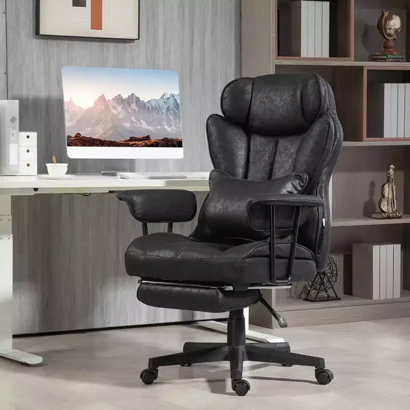 Tall Executive Office Chair with Foldable Footrest, Computer Chair with Lumbar Support and Reclining Back, Comfy Chair for Study, Office