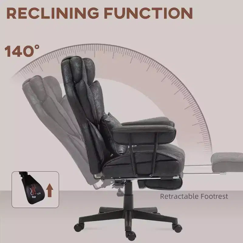 Tall Executive Office Chair with Foldable Footrest, Computer Chair with Lumbar Support and Reclining Back, Comfy Chair for Study, Office