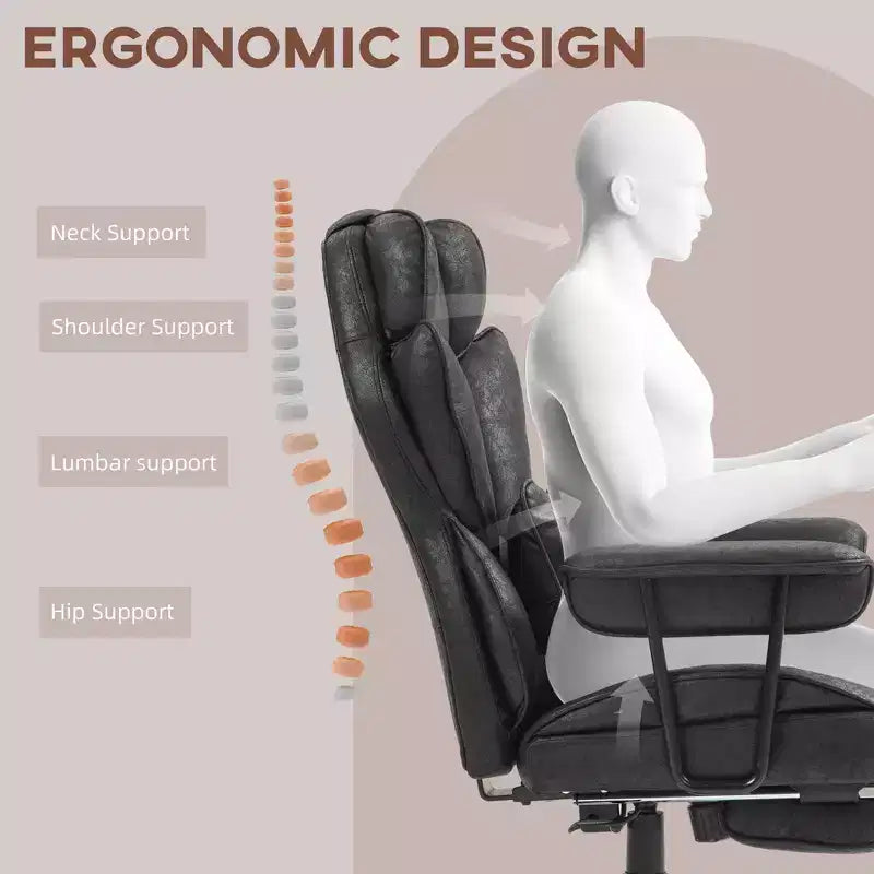 Tall Executive Office Chair with Foldable Footrest, Computer Chair with Lumbar Support and Reclining Back, Comfy Chair for Study, Office