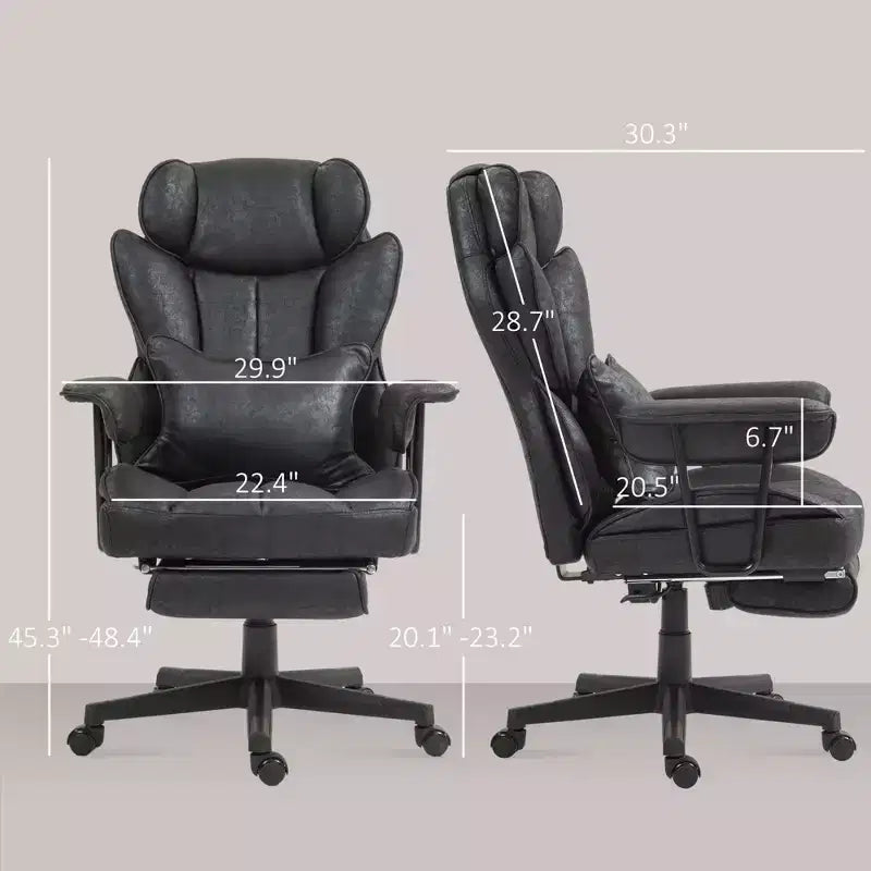 Tall Executive Office Chair with Foldable Footrest, Computer Chair with Lumbar Support and Reclining Back, Comfy Chair for Study, Office