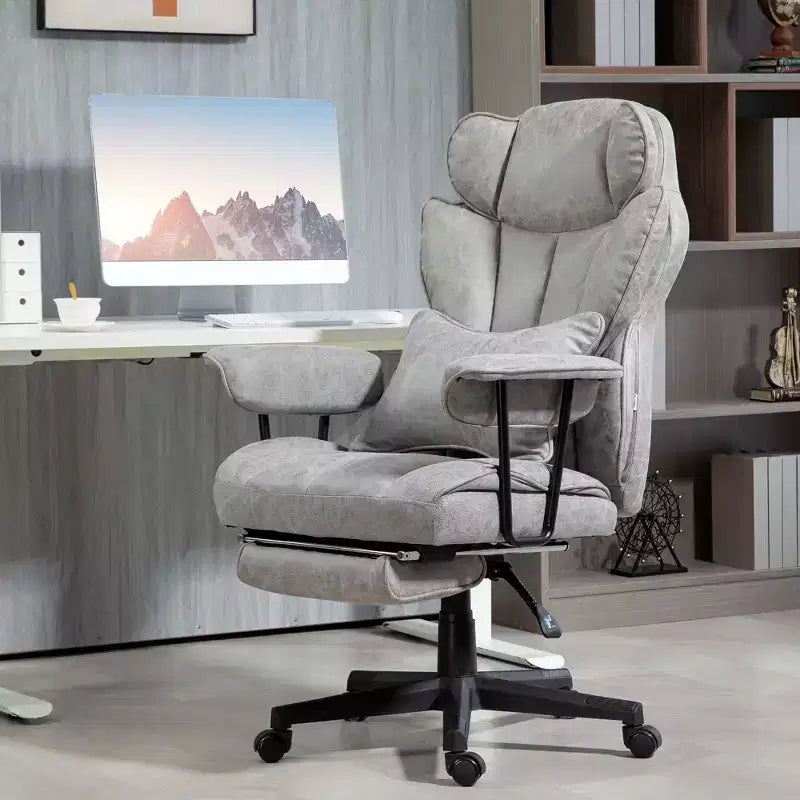 Tall Executive Office Chair with Foldable Footrest, Computer Chair with Lumbar Support and Reclining Back, Comfy Chair for Study, Office