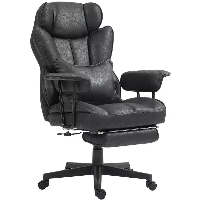 Tall Executive Office Chair with Foldable Footrest, Computer Chair with Lumbar Support and Reclining Back, Comfy Chair for Study, Office