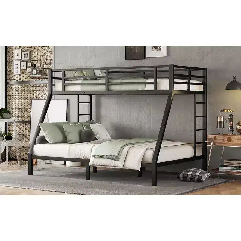Twin XL Over Queen Bunk Bed for Adults, Heavy Duty Metal Frame with 2 Ladders, Noise-Free Design, Black