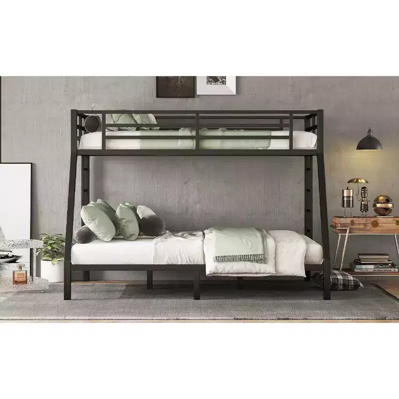 Twin XL Over Queen Bunk Bed for Adults, Heavy Duty Metal Frame with 2 Ladders, Noise-Free Design, Black
