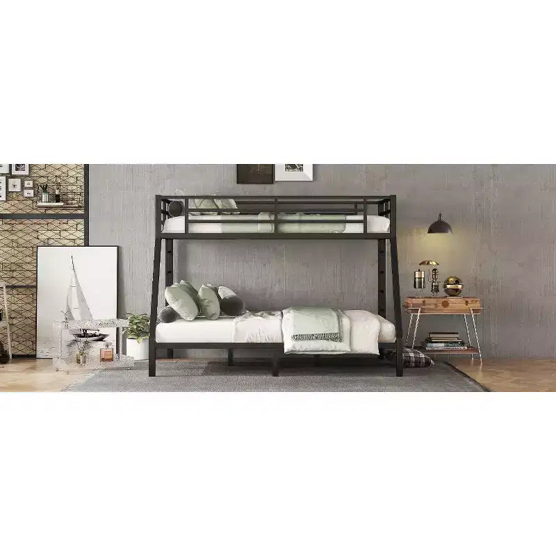 Twin XL Over Queen Bunk Bed for Adults, Heavy Duty Metal Frame with 2 Ladders, Noise-Free Design, Black