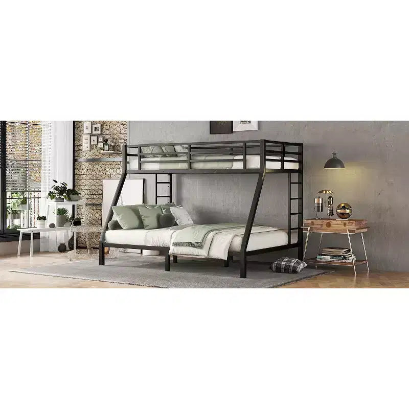 Twin XL Over Queen Bunk Bed for Adults, Heavy Duty Metal Frame with 2 Ladders, Noise-Free Design, Black