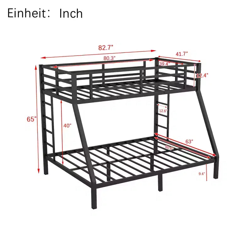 Twin XL Over Queen Bunk Bed for Adults, Heavy Duty Metal Frame with 2 Ladders, Noise-Free Design, Black