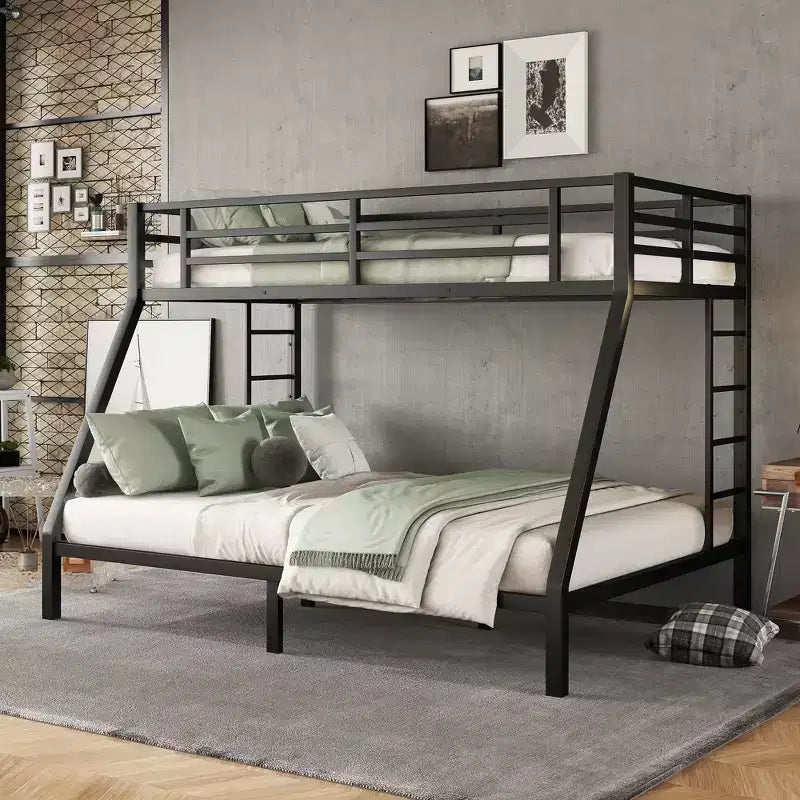 Twin XL Over Queen Bunk Bed for Adults, Heavy Duty Metal Frame with 2 Ladders, Noise-Free Design, Black