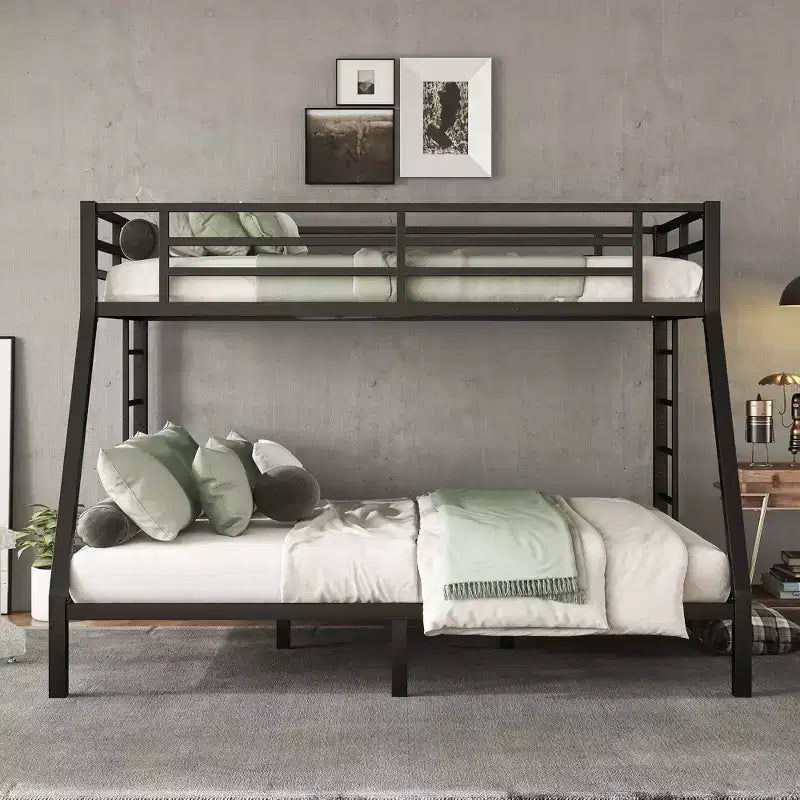 Twin XL Over Queen Bunk Bed for Adults, Heavy Duty Metal Frame with 2 Ladders, Noise-Free Design, Black