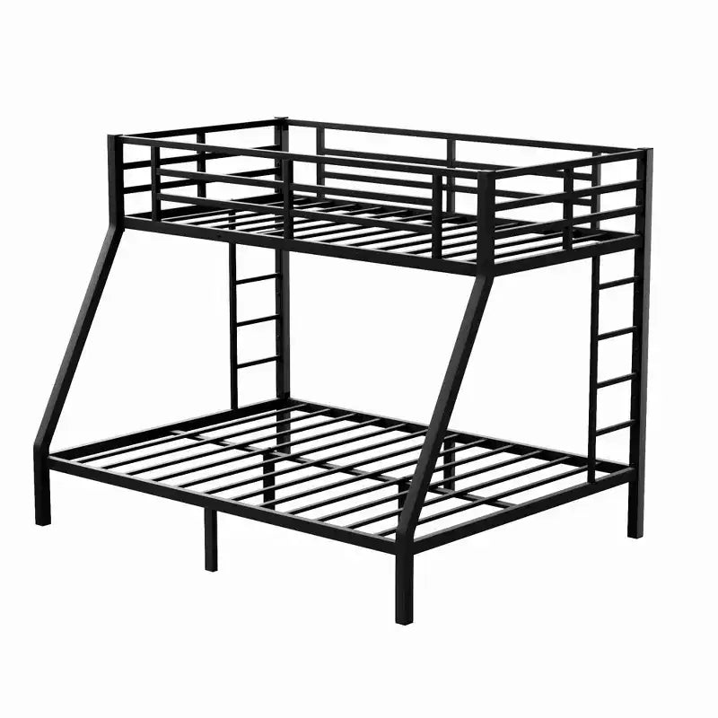 Twin XL Over Queen Bunk Bed for Adults, Heavy Duty Metal Frame with 2 Ladders, Noise-Free Design, Black