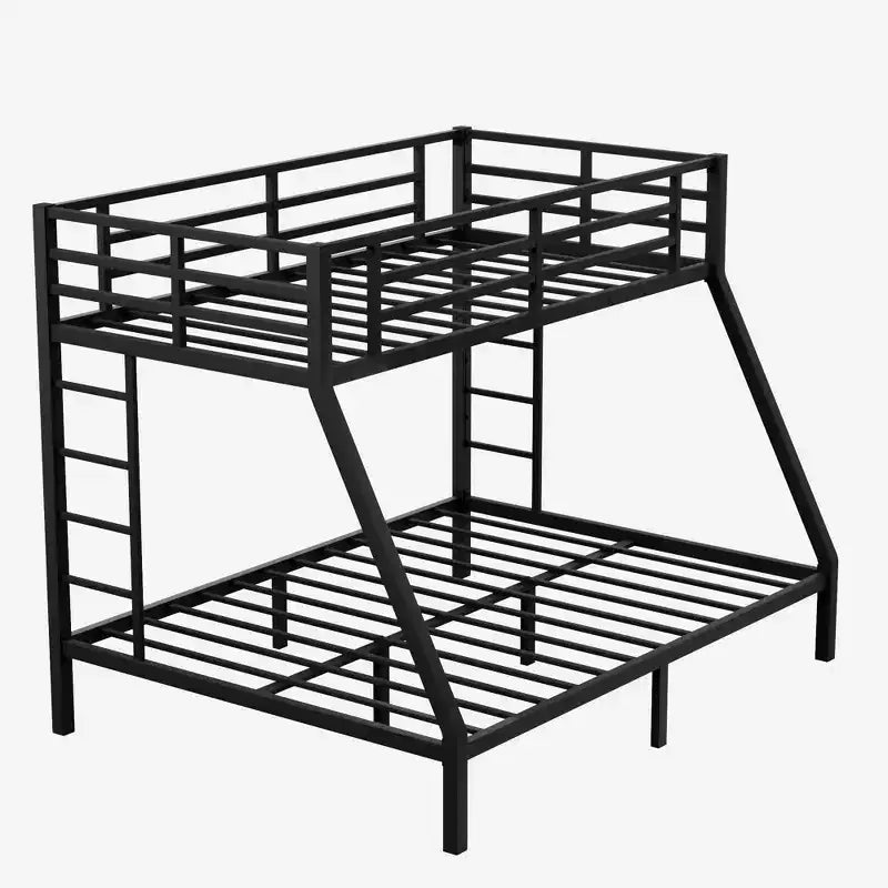 Twin XL Over Queen Bunk Bed for Adults, Heavy Duty Metal Frame with 2 Ladders, Noise-Free Design, Black