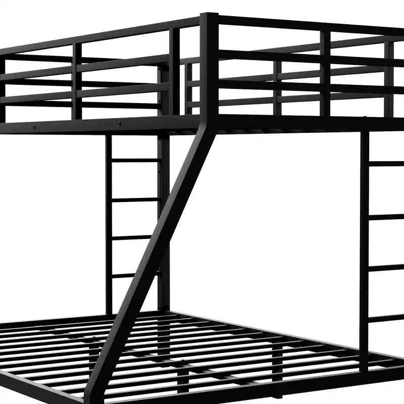 Twin XL Over Queen Bunk Bed for Adults, Heavy Duty Metal Frame with 2 Ladders, Noise-Free Design, Black