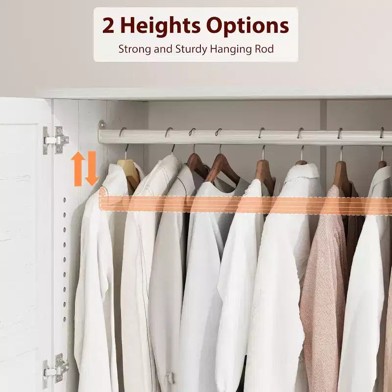 72" Wooden Armoire Wardrobe with 4 Doors, Freestanding Closet with Hanging Rod & 18 Adjustable Shelves for Bedroom Clothing Storage