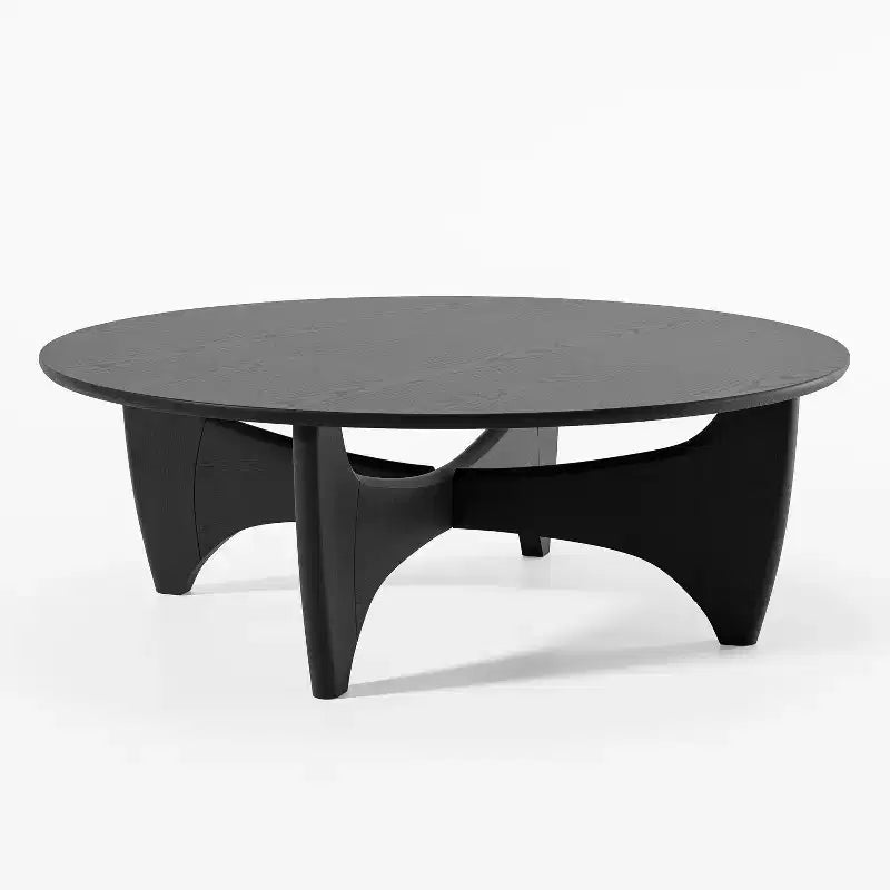 38" Round Modern Coffee Table, Farmhouse Solid Wood Tea Table with Cross Sturdy Legs, Black