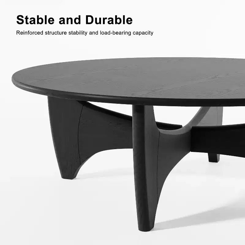 38" Round Modern Coffee Table, Farmhouse Solid Wood Tea Table with Cross Sturdy Legs, Black