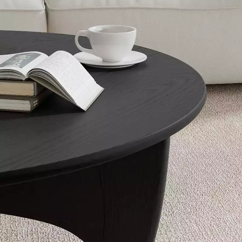38" Round Modern Coffee Table, Farmhouse Solid Wood Tea Table with Cross Sturdy Legs, Black
