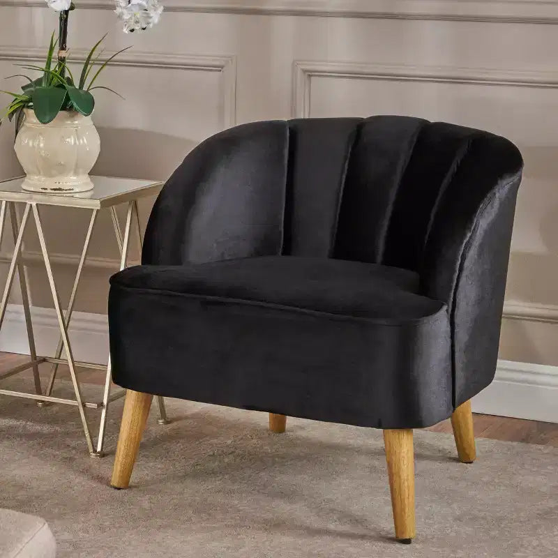 Mid-Century Modern Rubberwood Velvet Upholstered Accent Chair