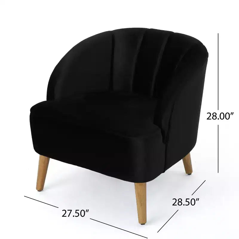 Mid-Century Modern Rubberwood Velvet Upholstered Accent Chair